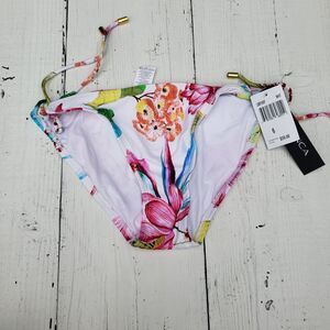 La Blanc Women's Tropical Floral Hipster Full Coverage Tie Bikini Bottoms Sz 6